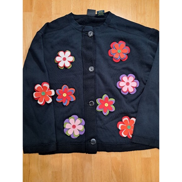 Lighthouse Apparel Women's Black Sweatshirt Jacket w/ 3D Flower Accents Size L - Picture 3 of 15